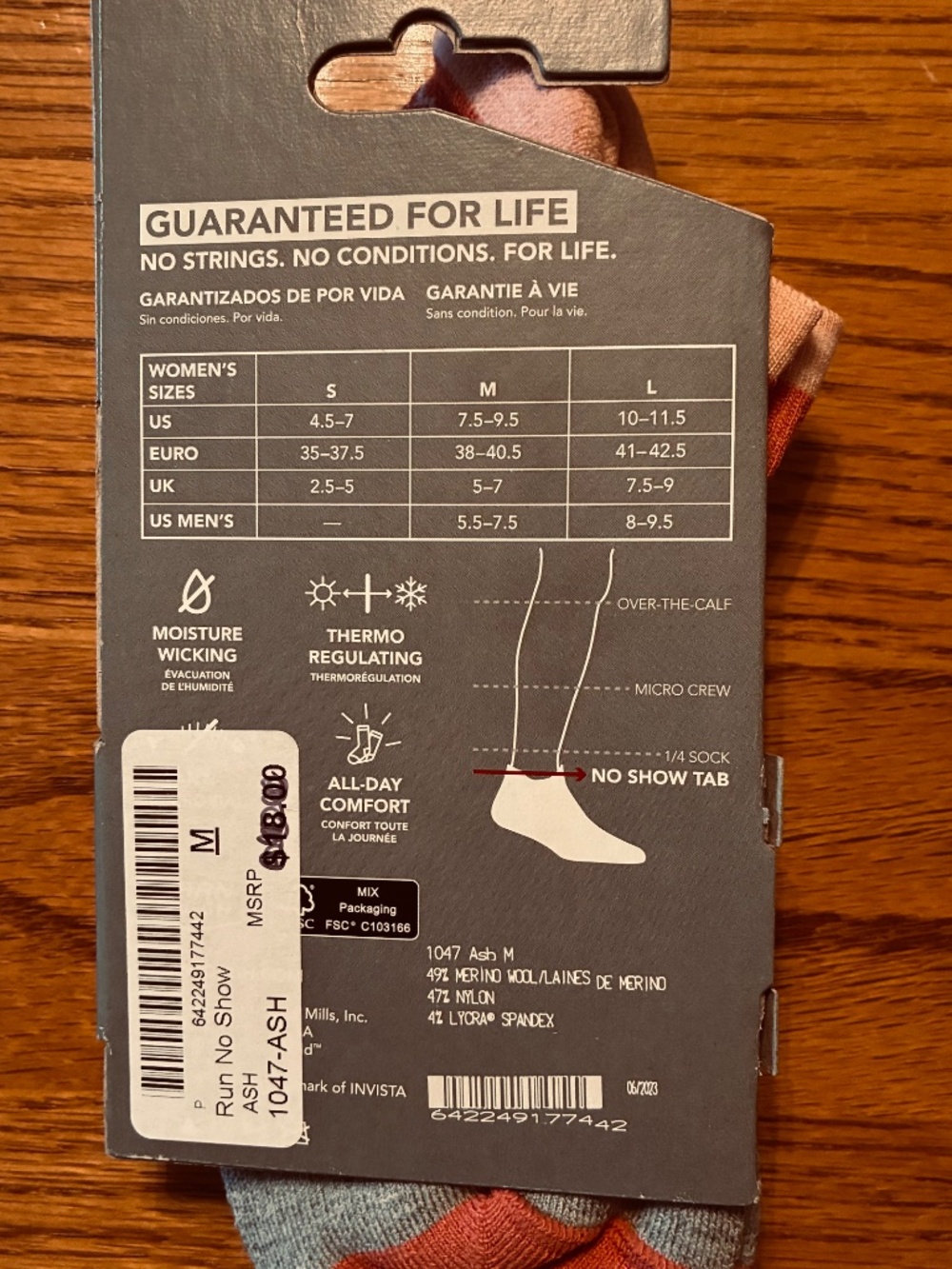 Women's Darn Tough Vermont Merrino Wool Run Socks No Show Tab New w/tag Size M/M - Picture 3 of 3